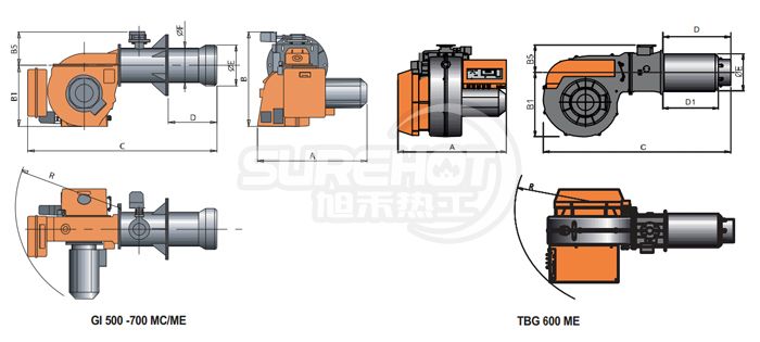 百得GI700 DSPGN ME燃燒器外型尺寸圖